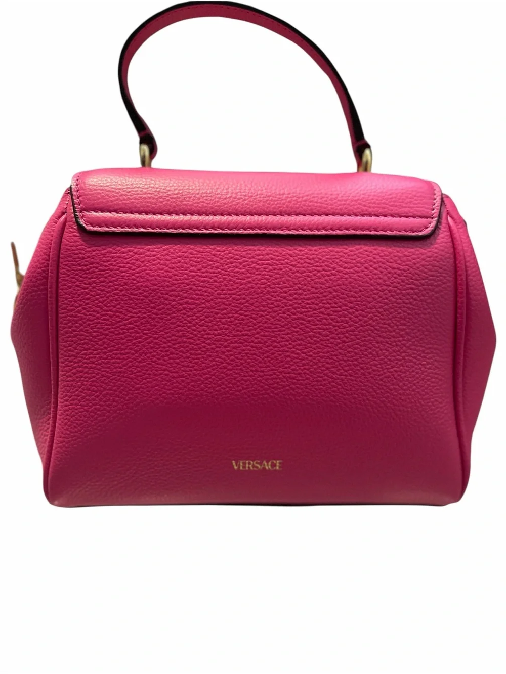 Versace Virtus Grainy Calf Small Pink Top-Handle Satchel with Gold Hardware